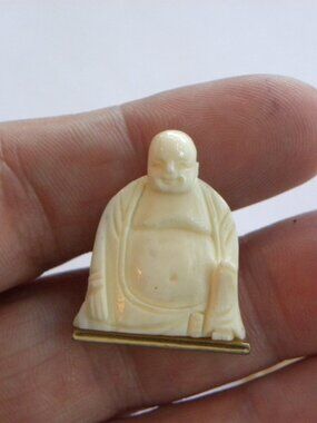 Extremely Rare Vintage Swank Hand-carved Ivory Colored Buddha Cufflinks 30mm